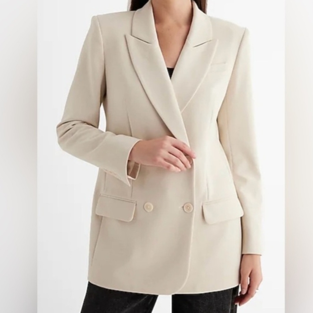Express Beige Double-Breasted Blazer - Picture 7 of 9